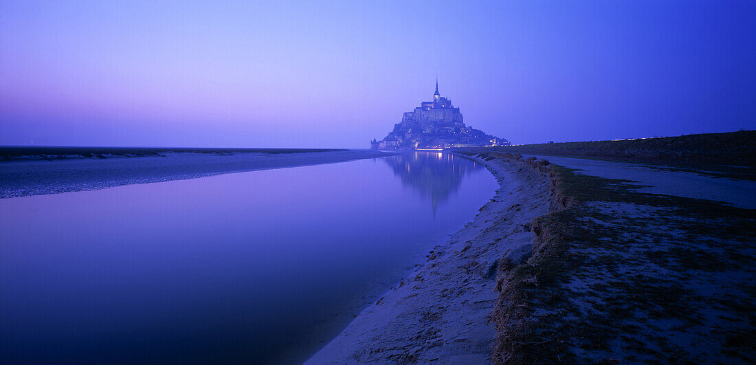 Mont St. Michel on a foggy night, Normandy, France