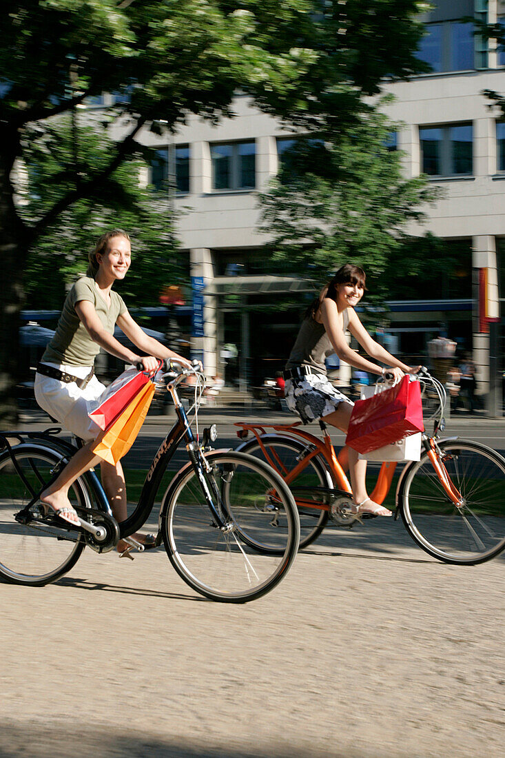 Two young women shopping in Berlin, Germany