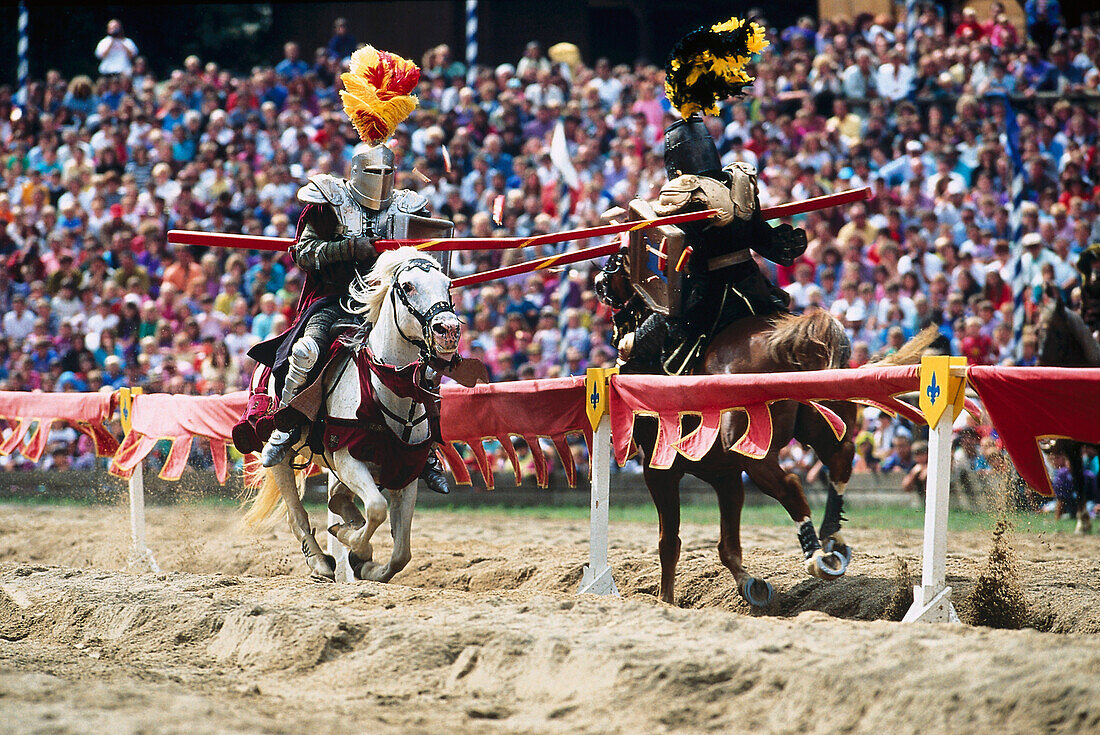 Two knights on horses, Kaltenberger Ritterspiele, Upper Bavaria, Germany
