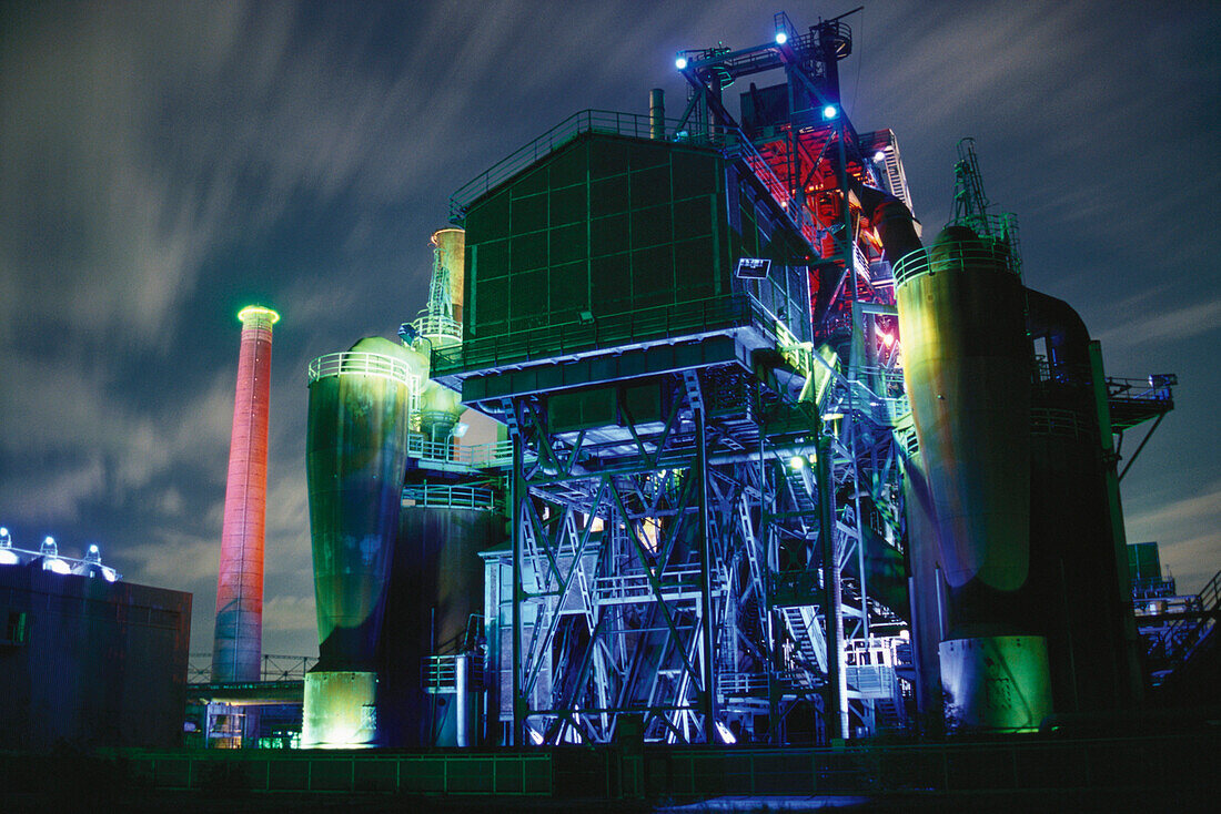 Meiderich Huette illuminated, Duisburg, Rhur Basin, Germany