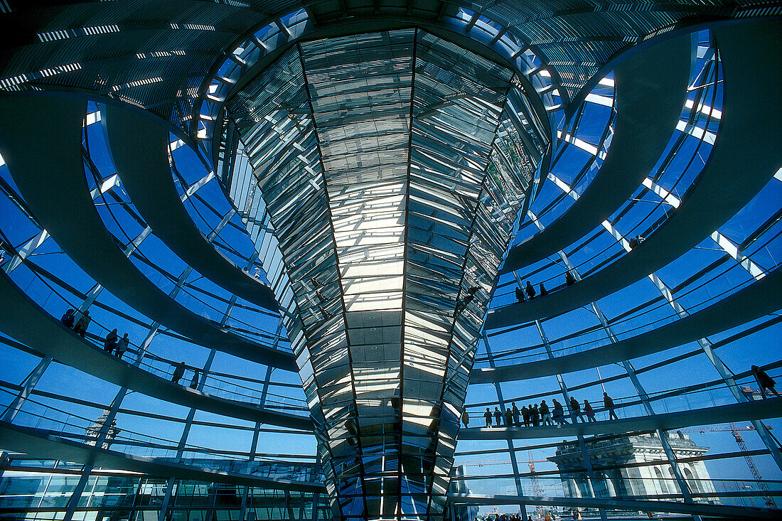 Glass dome of Reichstag indoors, Berlin, Germany