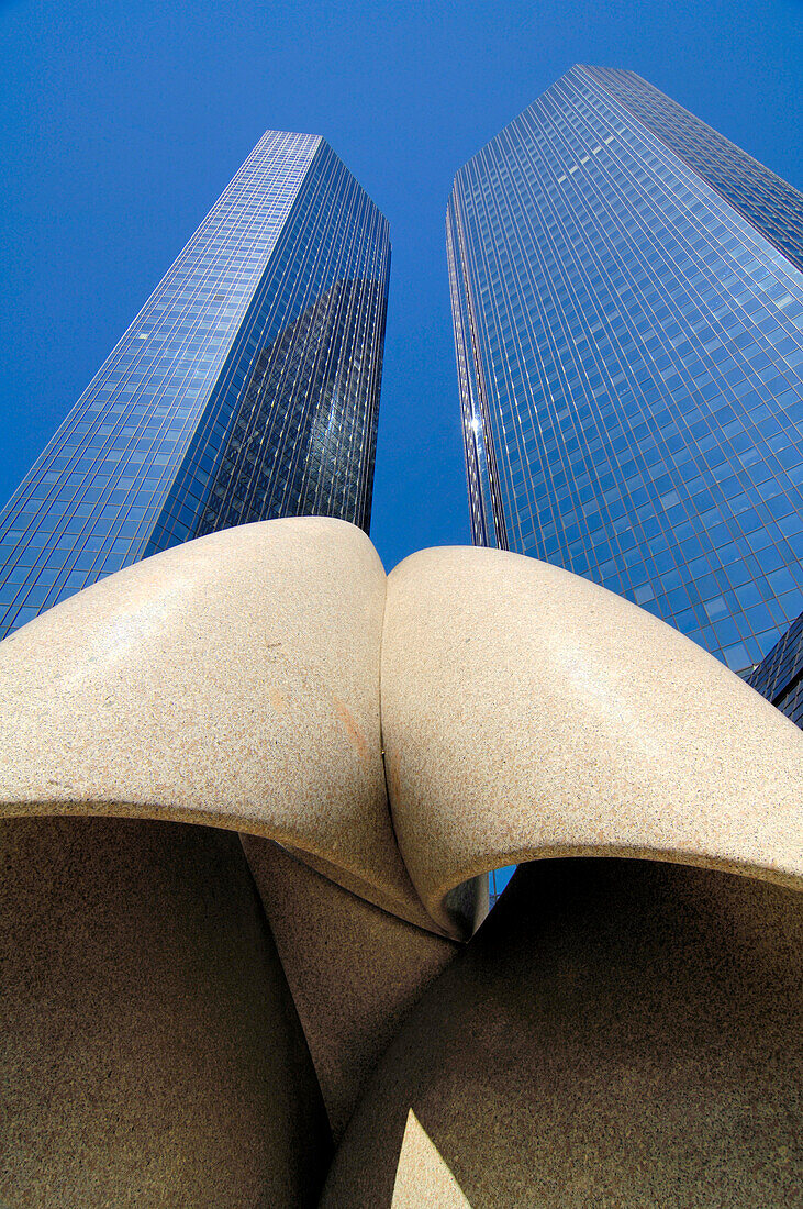 High rise buildings and sculpture, Frankfurt, Hesse, Germany