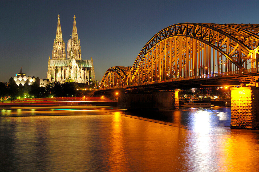 Cologne Cathedral with Deutzer Bridge, Rhein, Cologne North Rhine-Westphalia, Germany