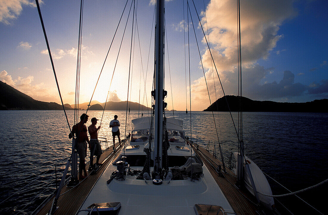 Sailing at dusk, Iles de Saintes, Guadeloupe Caribbean, America