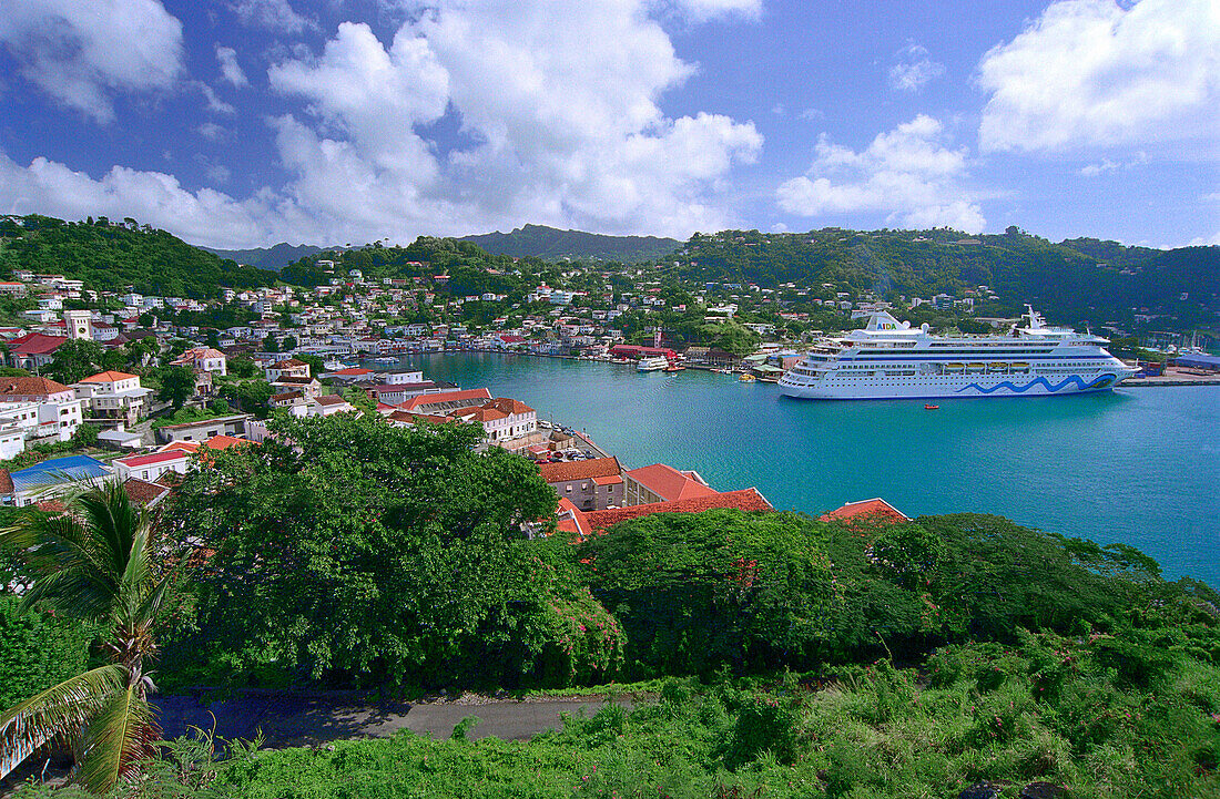 Cruise ship AIDA at harbour of St.George´s, Grenada, Caribbean, America
