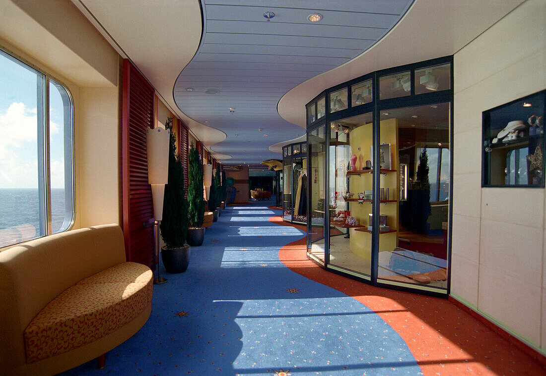 View at shops on board, Cruise ship Aida, Caribbean, America