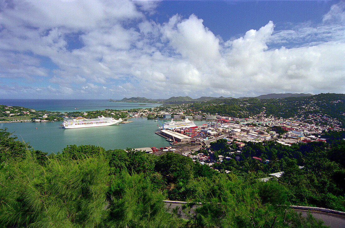 Cruise ship in the bay of Castries, St. Lucia, Caribbean, America