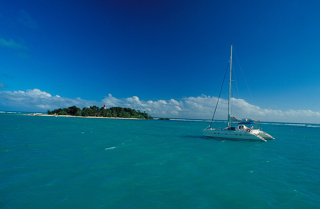 Island with Catamaran, Guadeloupe Caribbean, America