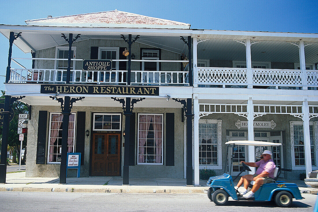 People in front of The Heron Restaurant, Cedar Key, Florida, USA, America