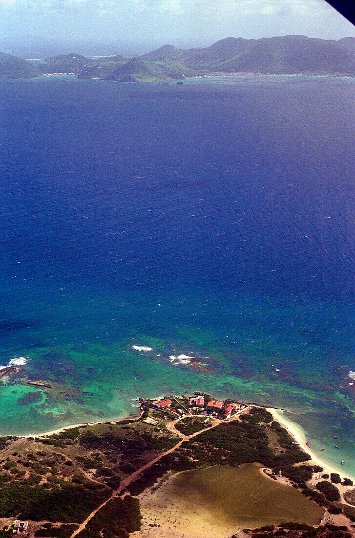Aerial view of coastline and ocean, Anguilla, Caribbean, America