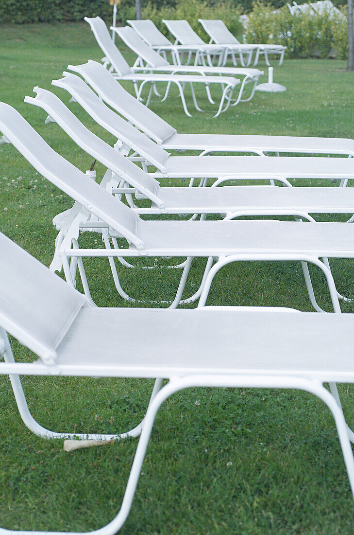 A line of deck chairs