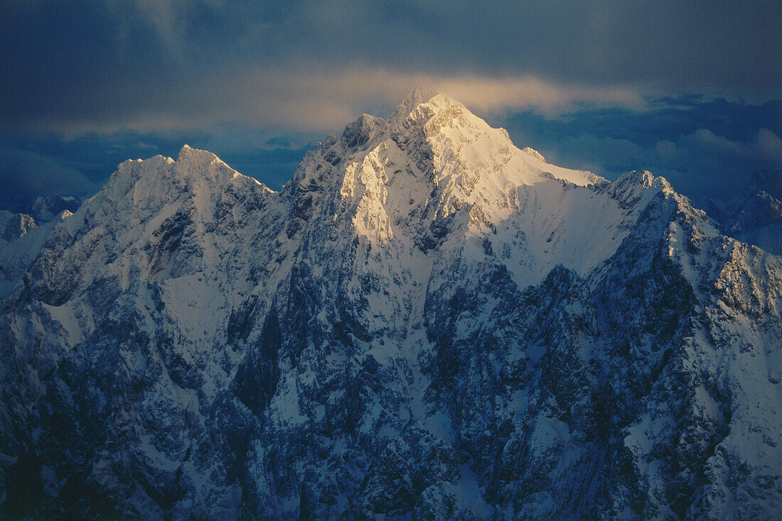 Snowy mountain peak in sunlight, View from Zugspitze, Bavaria, Germany, Germany