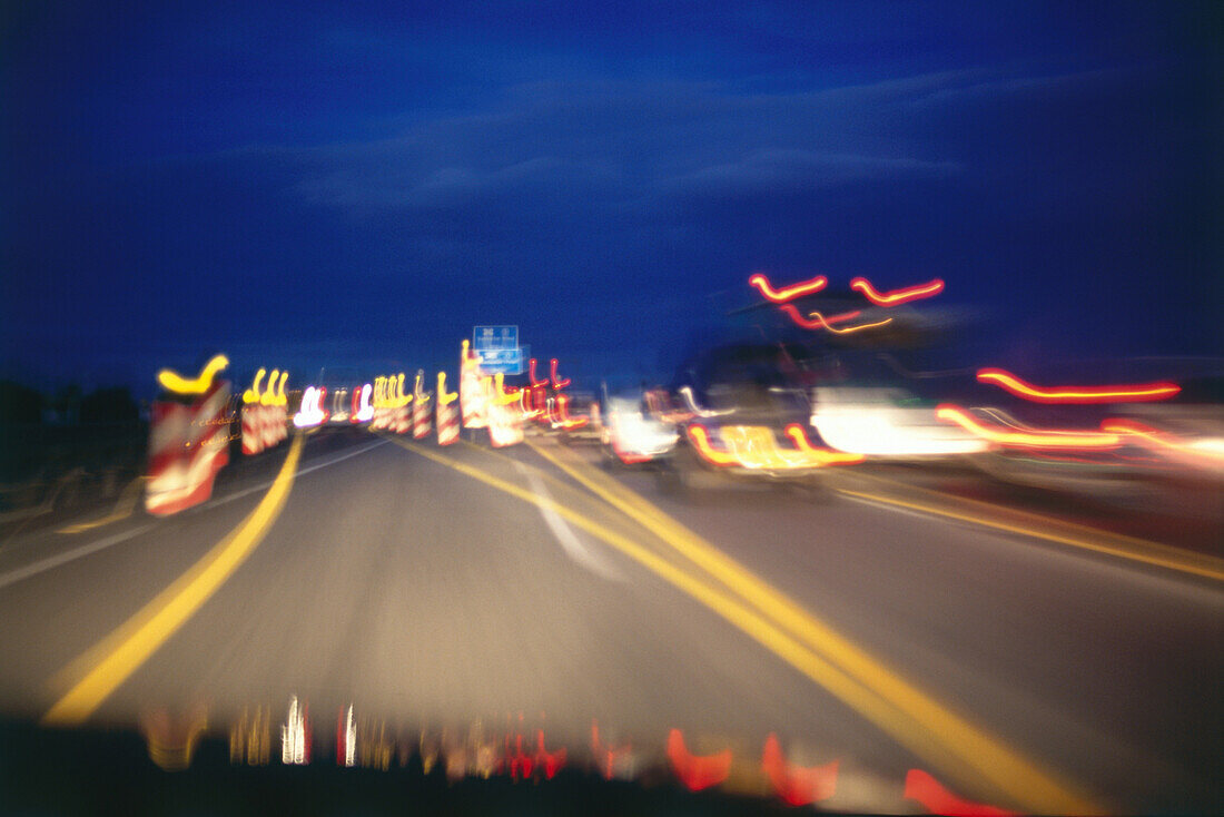 Fahrt durch Autobahnbaustelle, Frankfurt am Main, Hessen, Deutschland