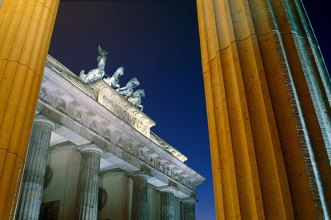 The Quadriga on the Brandenburg Gate at night, Berlin, Germany