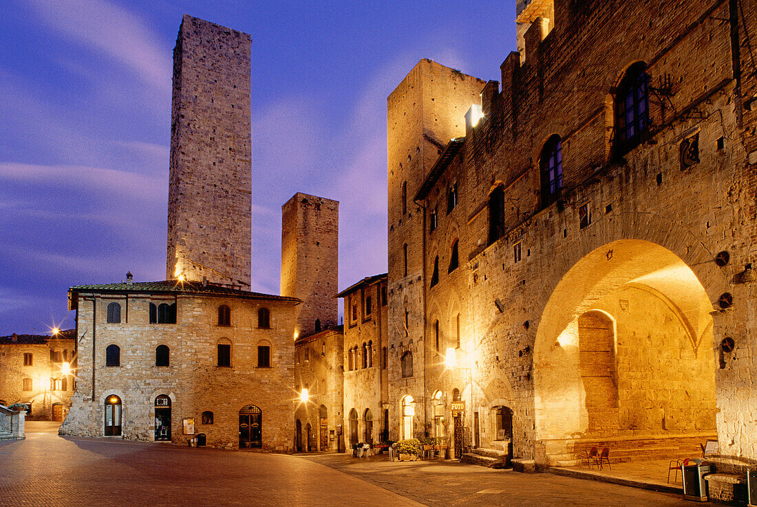 Piazza Duomo, Cityscape of San Gimignano with towers, Tuscany, Italy