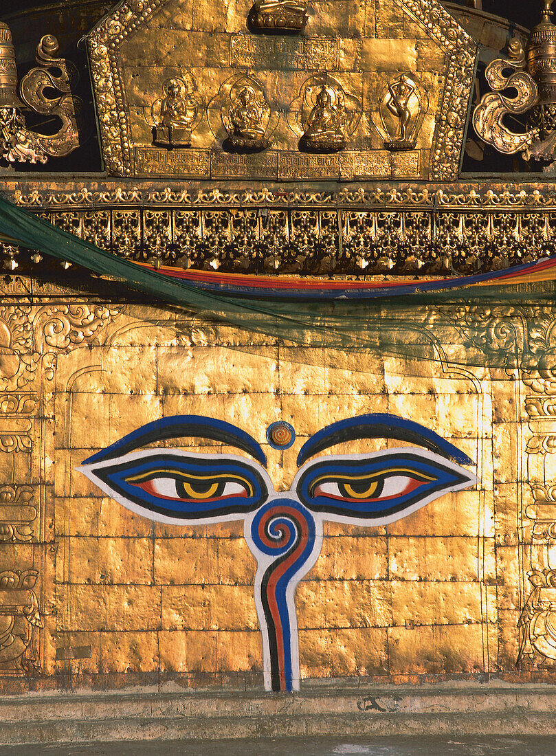 Buddha's eyes in a temple, Kathmandu, Nepal, Asia