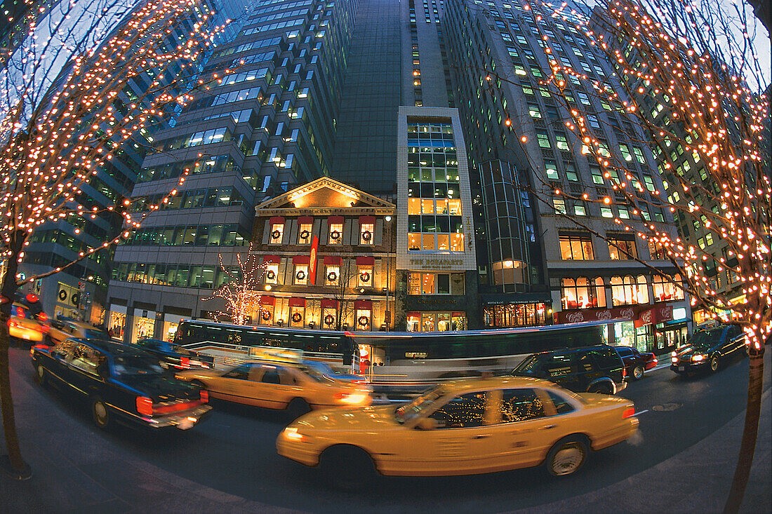 High rise buildings and taxis at Madison Avenue, Manhattan, New York USA, America