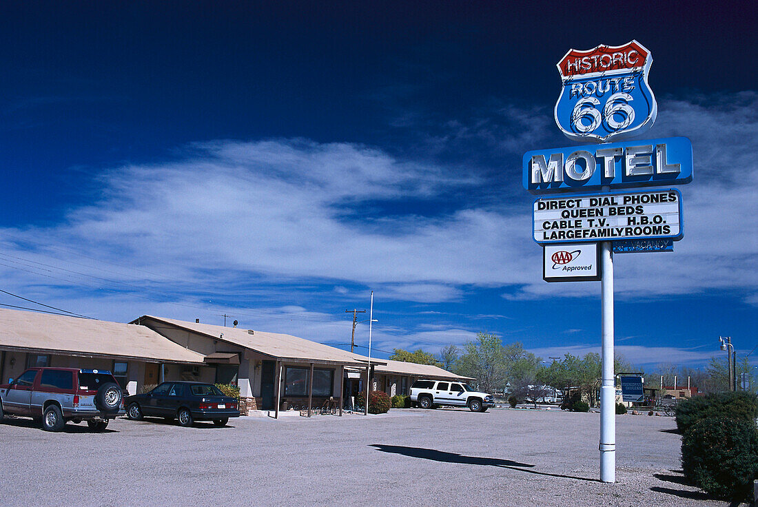 Roadsign in front of motel, Seligman, Route 66, Arizona USA, America