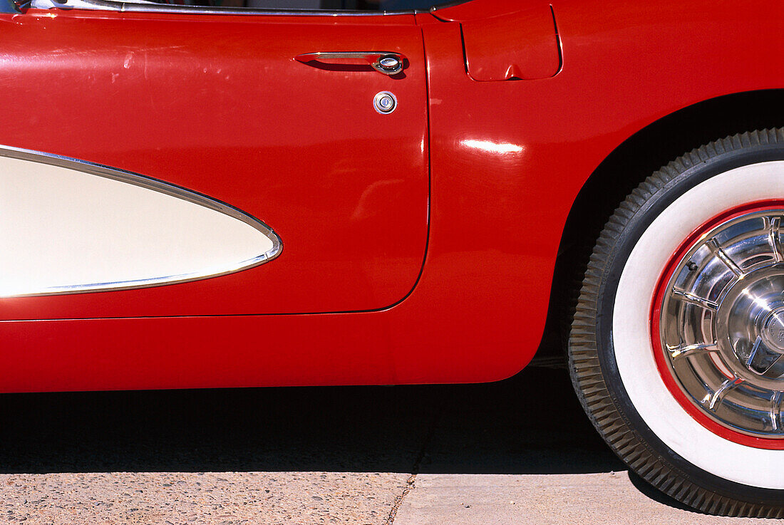 Detail of a red Corvette, Route 66, Arizona USA, America