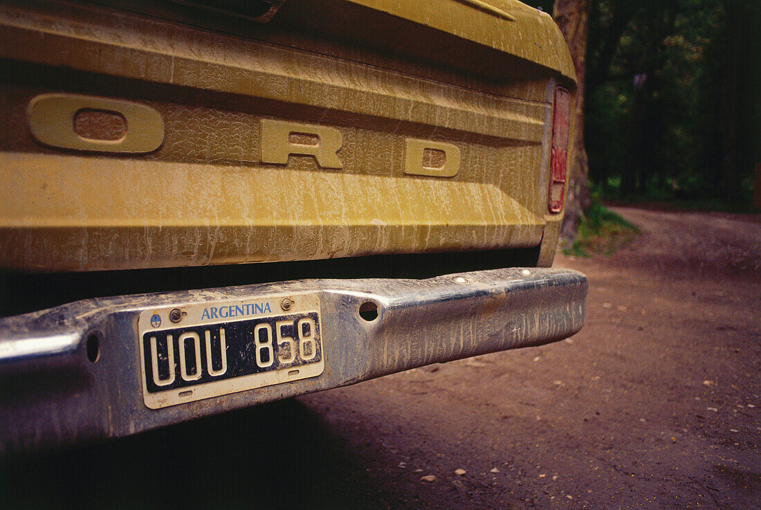 View at registration plate at the rear end of a car, Argentina
