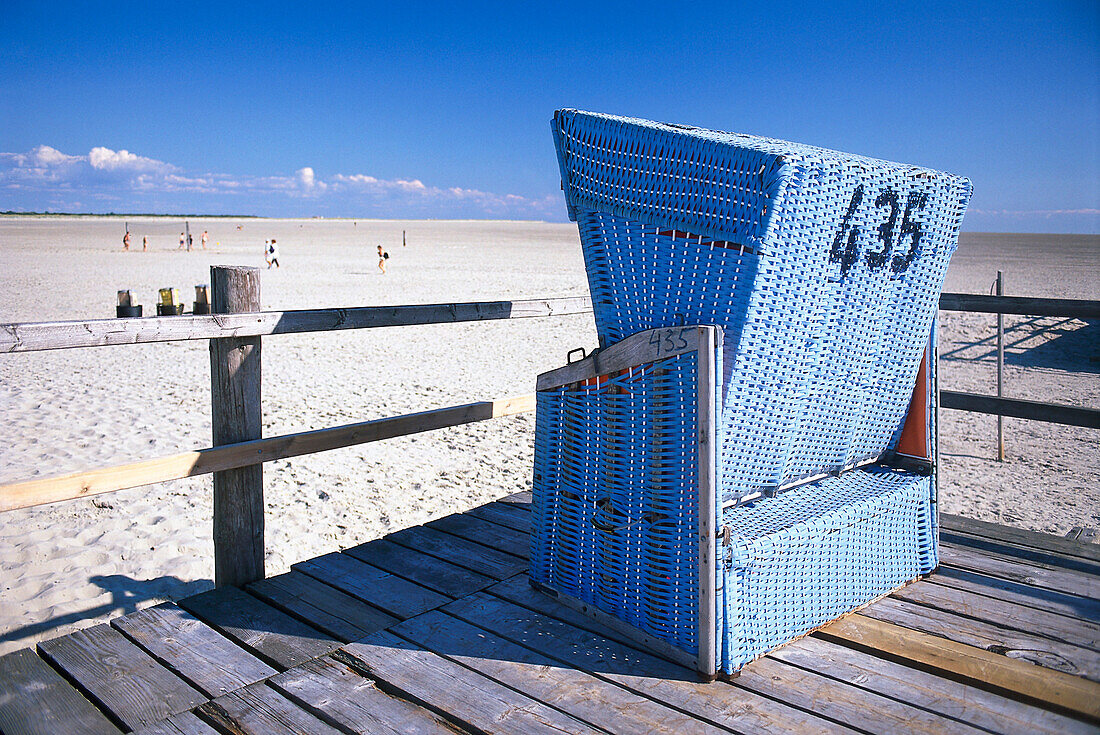 Beach chair at beach, St. Peter Ording, Schleswig-Holstein, Germany