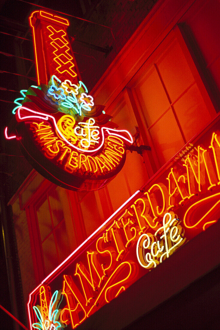 Neon sign in Leidseplein at night, Leidseplein, Amsterdam, Netherlands