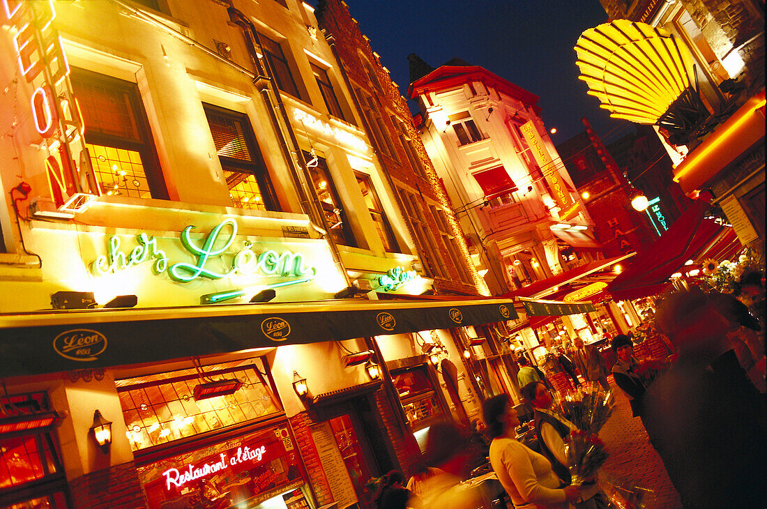 Shopping stree Rue des Bouchers, Brussels, Belgium