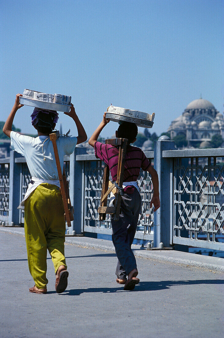 Tea vendors on Galata Bridge, Istanbul Turkey