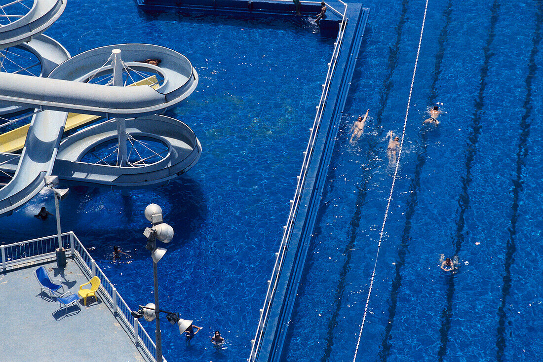 High angle view at swimming pool at Gordon Club, Tel Aviv, Israel, Middle East, Asia