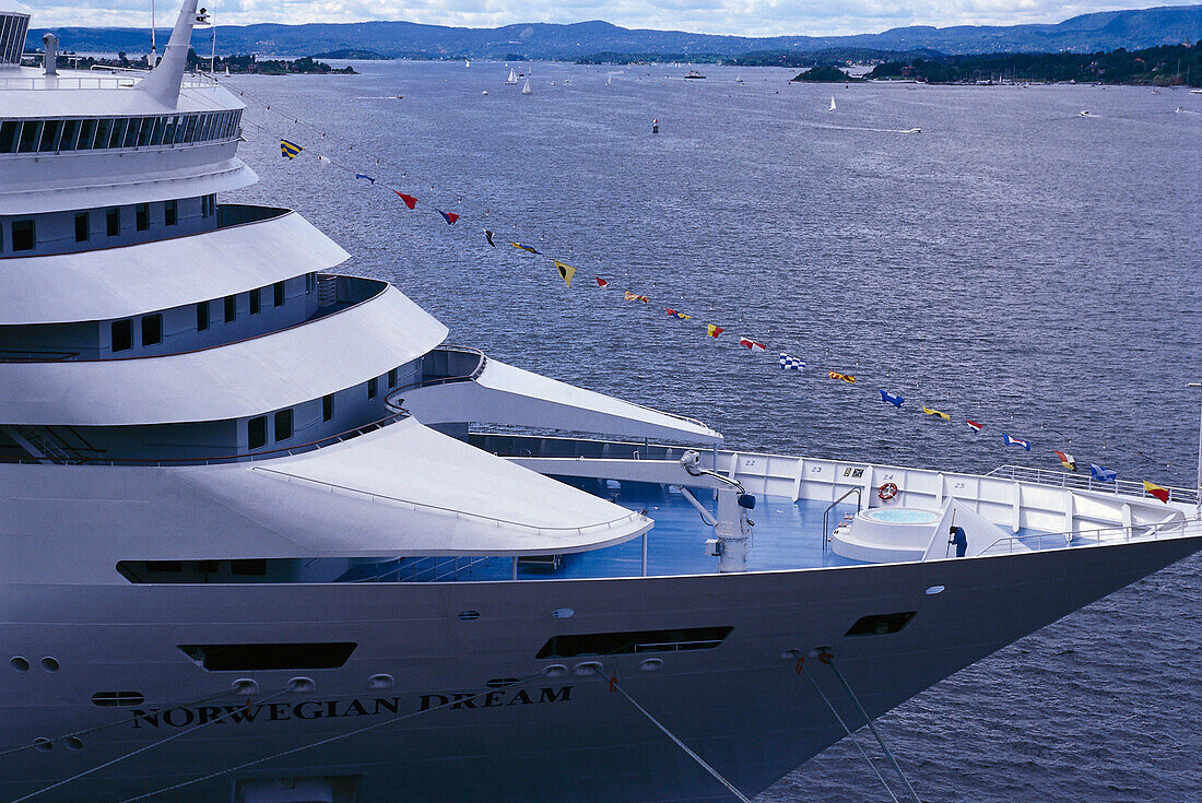 Cruise ship in the harbour, Akershus Kai, Oslo, Norway