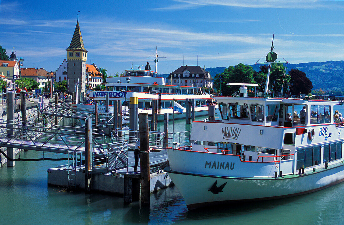 Excursion boats at habour, Lake Constance, Lindau, Bavaria, Germany, Europe