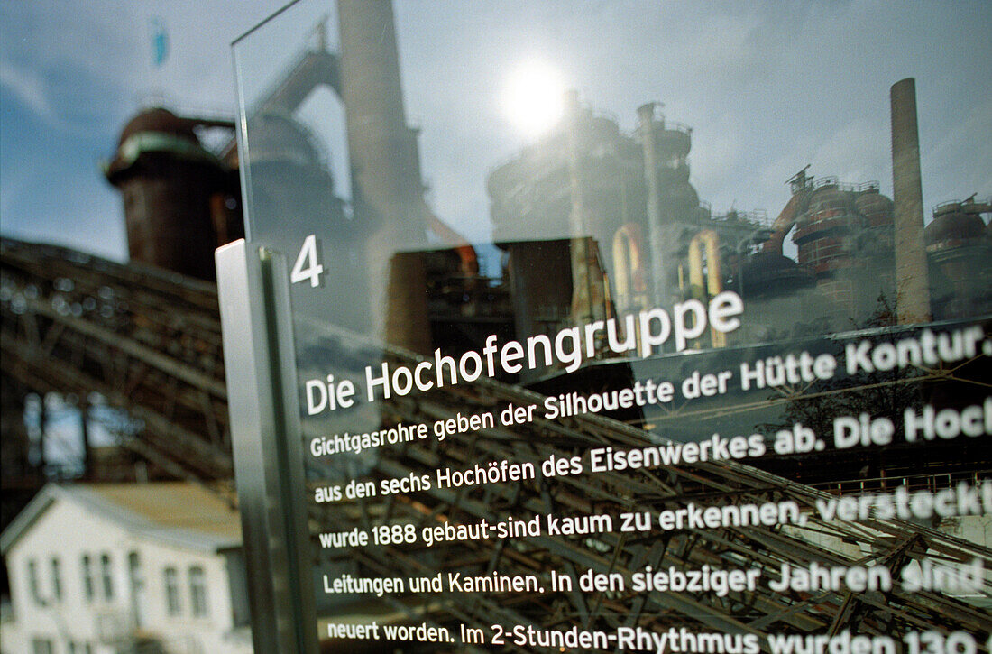 Reflection of a furnace, Voelklinger Huette, world cultural heritage Saarland, Germany