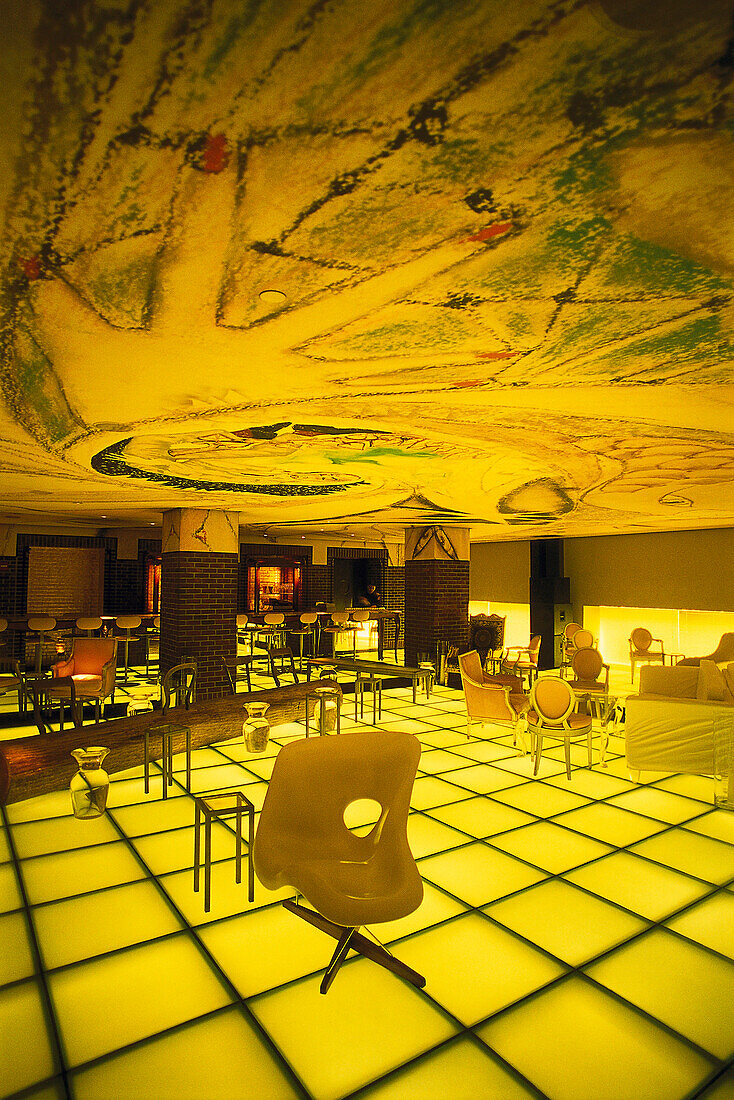 Menschenleere Bar und Lounge im Hudson Hotel, Manhattan, New York, USA, Amerika