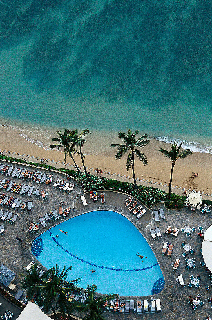 Waikiki beach from above, Waikiki, Oahu Island Hawaii, USA