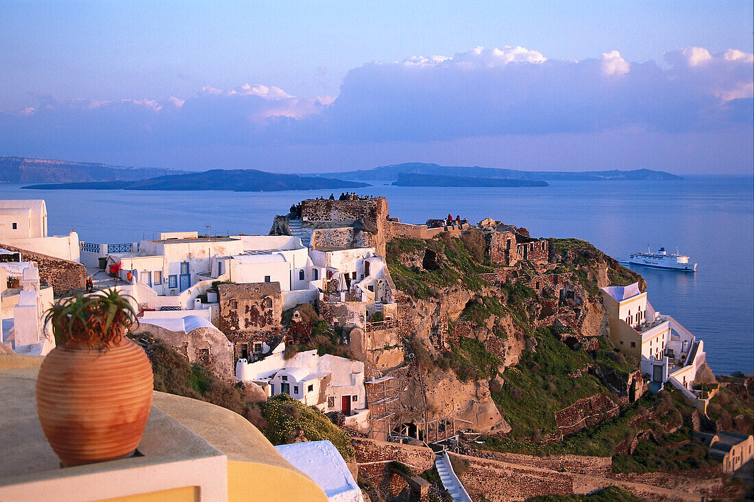 View from the village Oia at the sea, Santorin, Cyclades, Greece, Europe