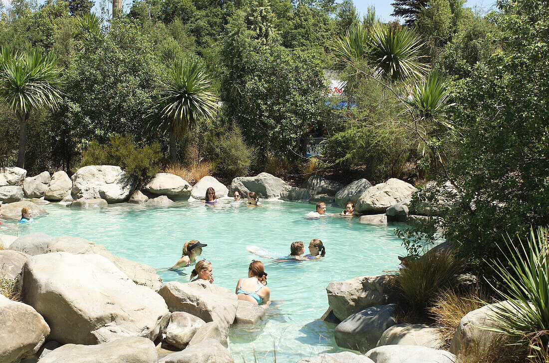 Hot springs in newzealand, people bathing