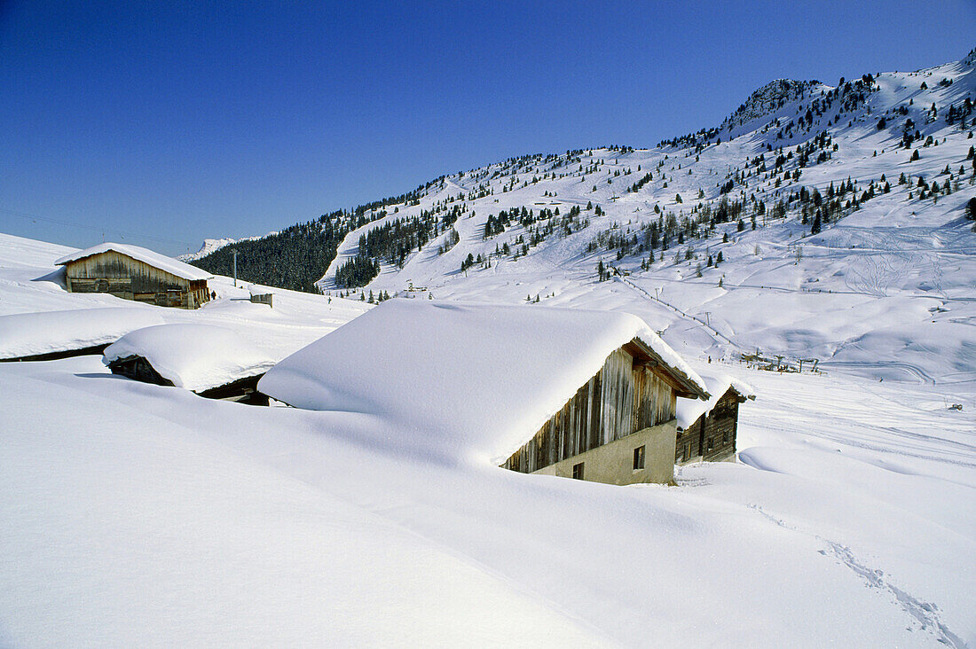 Snow covered cabin, Zillertal, Tyrol, Austria