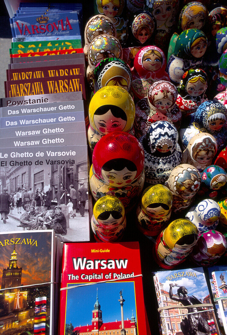 Souvenirs, maps and guidebooks in open air shop, Warsaw Poland