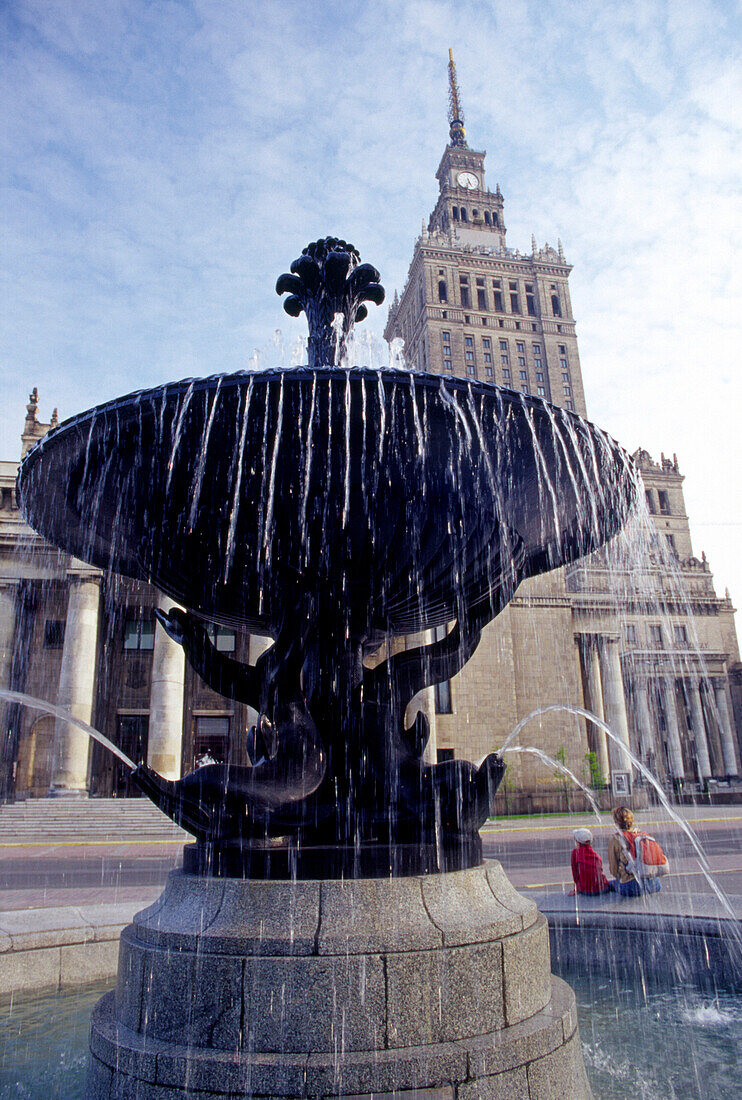 Fountain in front of Palace of Culture & Science, Warsaw Poland