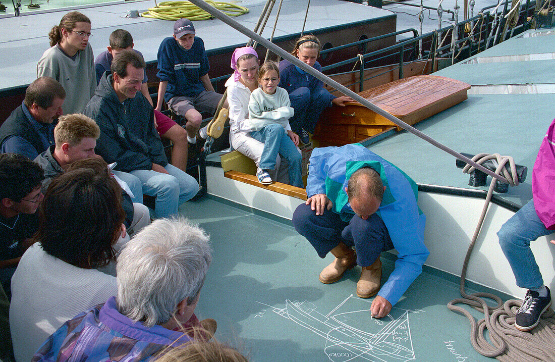 Skipper Peter ter Laak is explaining the ship, Ameland, Wadden Sea Netherlands