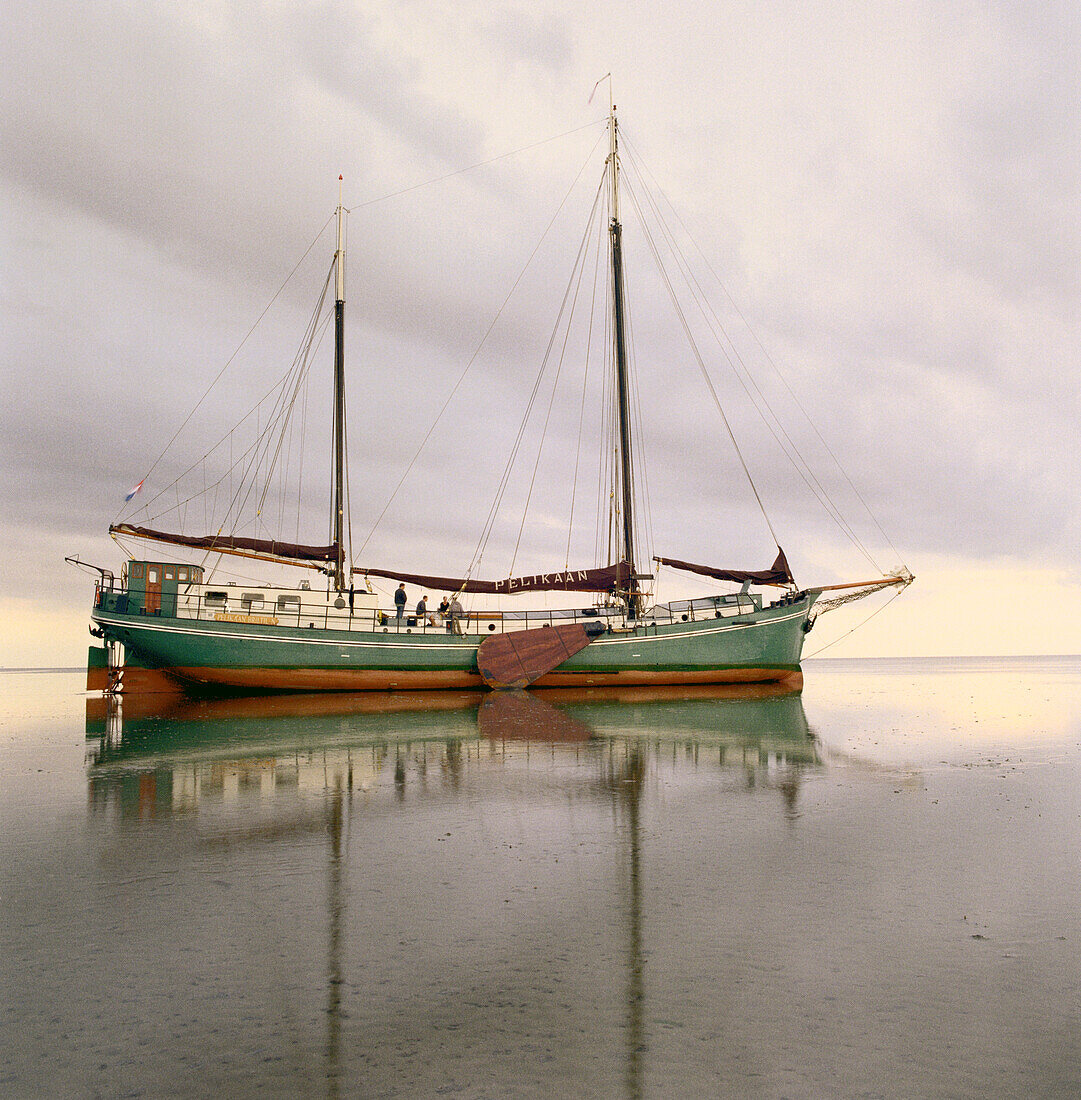 Pelikaan, Flat Bottom wooden Sailingboat, Ameland, Wadden Sea Netherlands