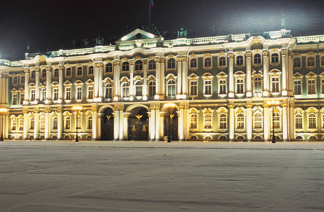 The illuminated Hermitage at night, St. Petersburg, Russia, Europe