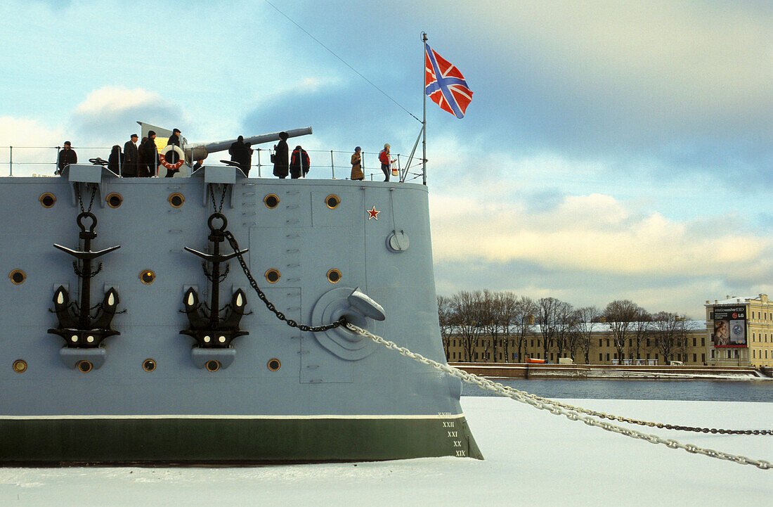 Kriegsschiff Aurora, Das Schiff gilt als Symbol der Oktoberrevolution von 1917, St. Petersburg, Russland