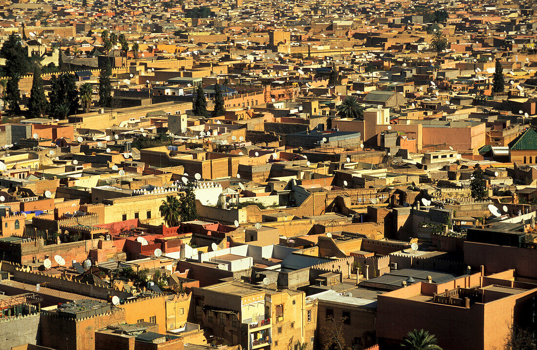 Cityscape, view of Medina, old fortified city, Marrakesh, Morocco