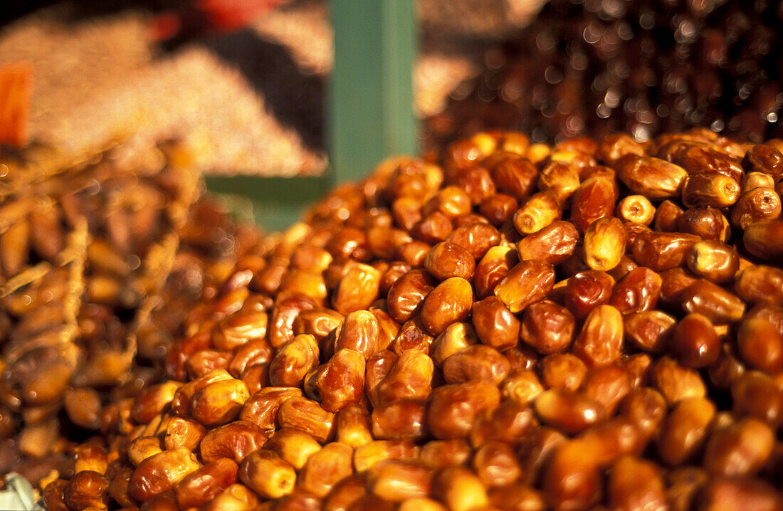 Dried dates on the market, Jemaa El Fna, Marrakesh, Morocco, Africa