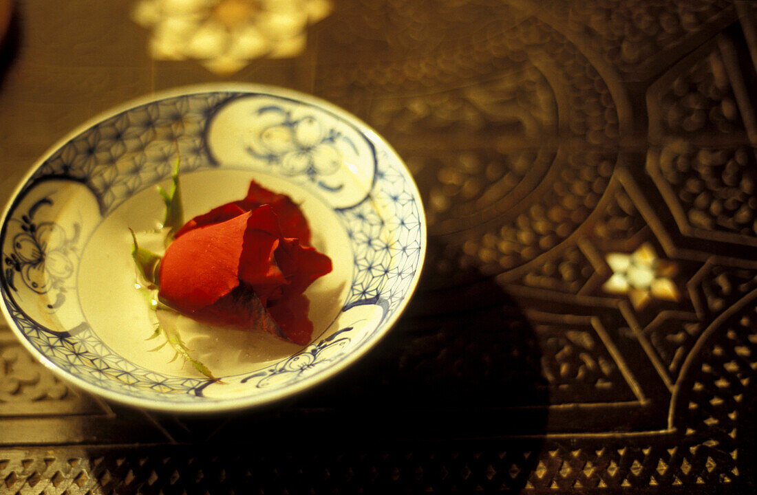 Table decoration in a hotel, Riad Kaiss, Marrakesh, Morocco, Africa