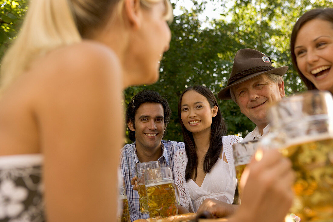 Friends in beergarden, Starnberger See Bavaria, Germany