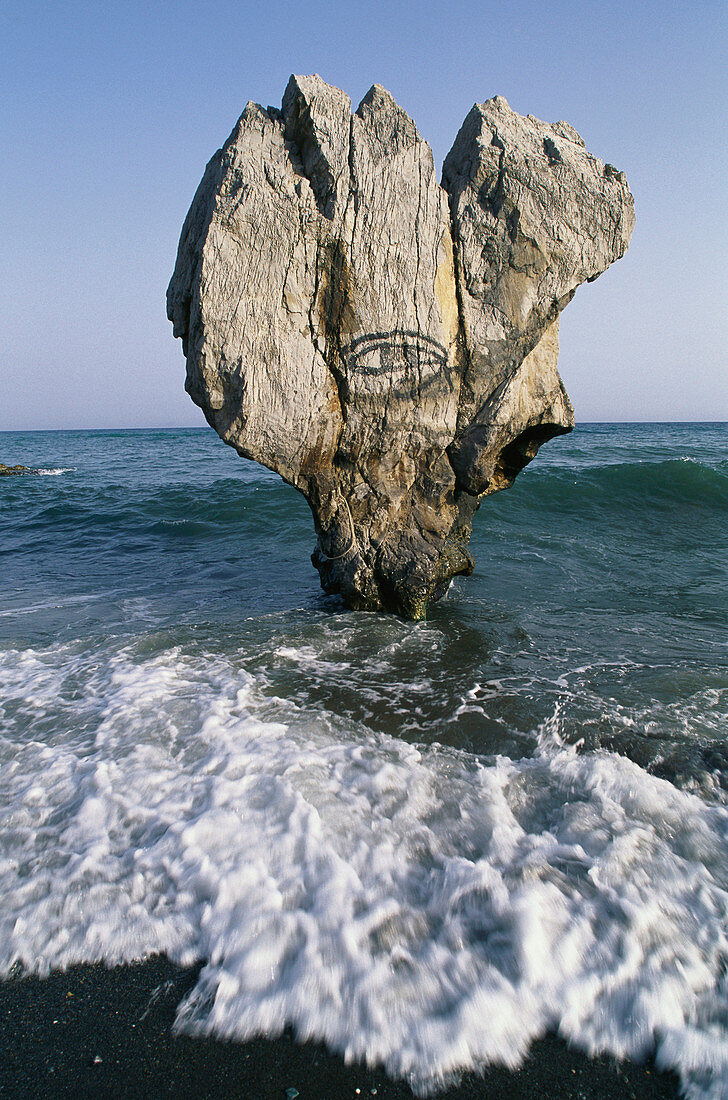 Rock Formation of a head at Palm Beach, Preveli, Crete, Greece