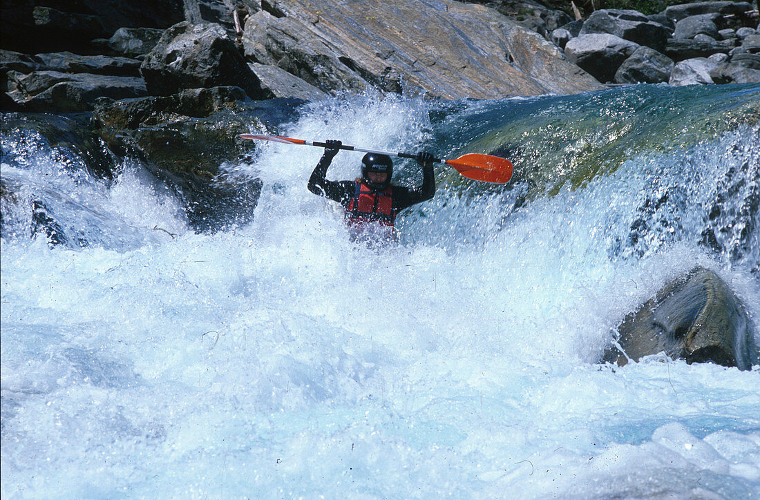 White water kajaking, Valle Verzasca, Ticino, Switzerland