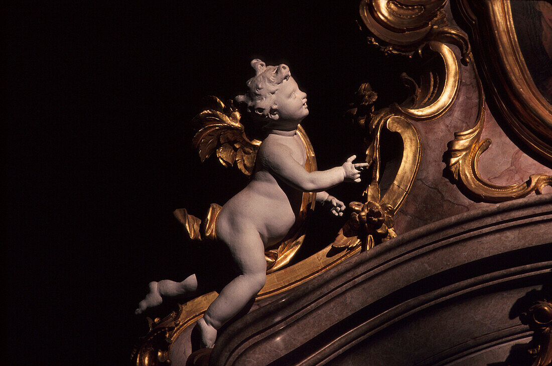 Putte, Engelskulptur in der Klosterkirche, Kloster Andechs, Oberbayern Bayern, Deutschland